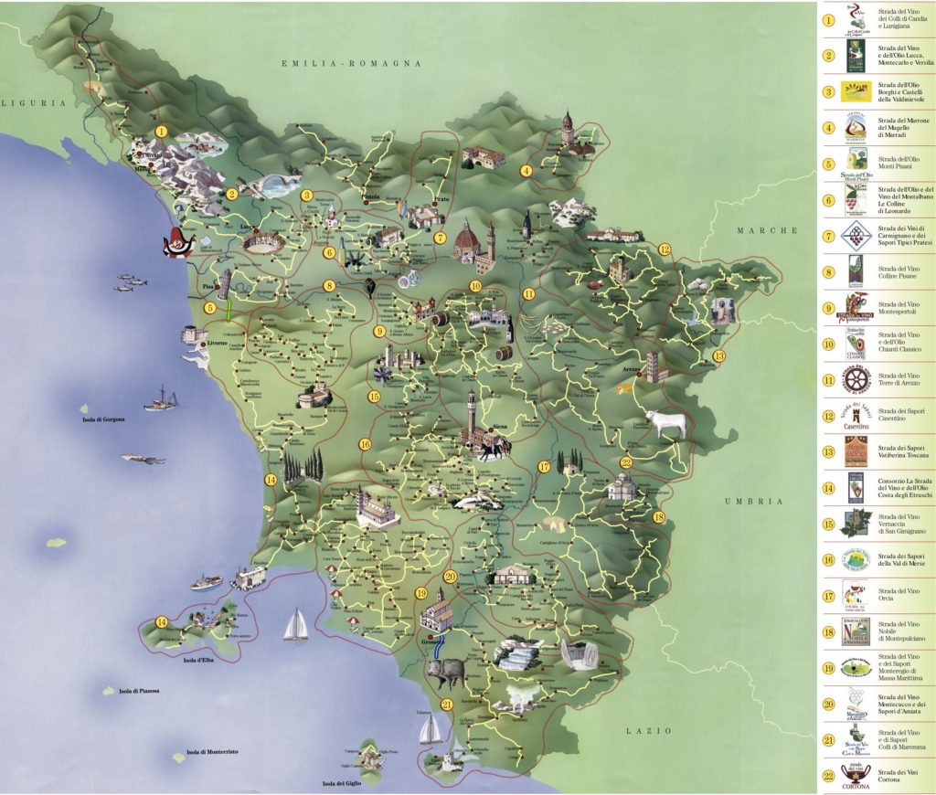 Carte touristique Toscane Italie